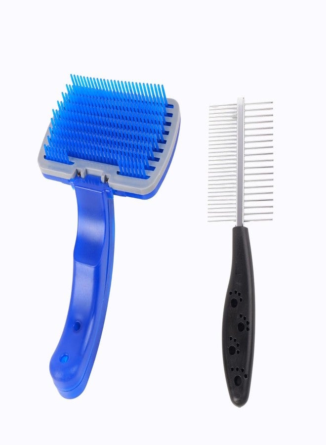 مجموعة العناية بالحيوانات الأليفة 2 في 1 - فرشاة تنظيف ذاتية التنظيف ومشط مزدوج الجوانب، عبوة من قطعتين - Image 1